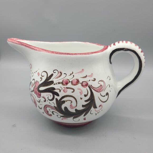 DERUTA Italian Pottery Hand Painted   Creamer Pitcher 5" Red White Brown New - Picture 1 of 10
